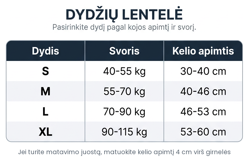 KINESA dydžių lentelė: matavimo būdas, svoris ir kelio apimtis