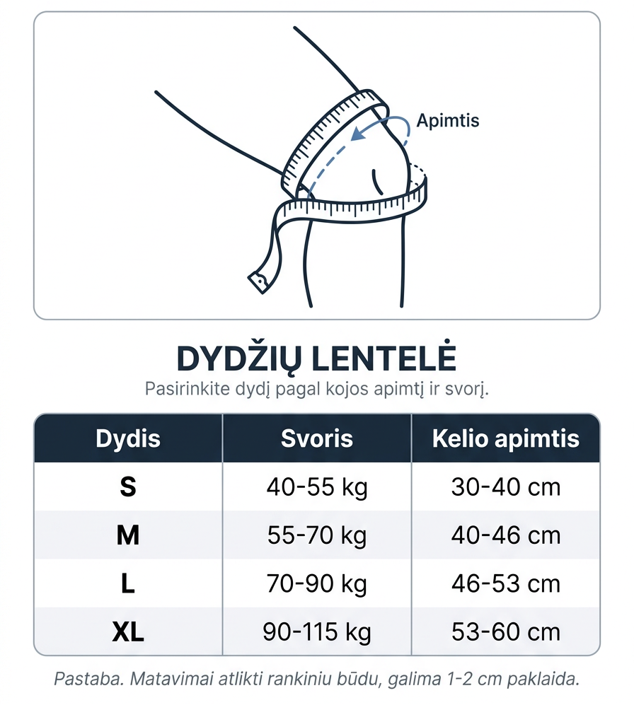 KINESA dydžių lentelė: matavimo būdas, svoris ir kelio apimtis